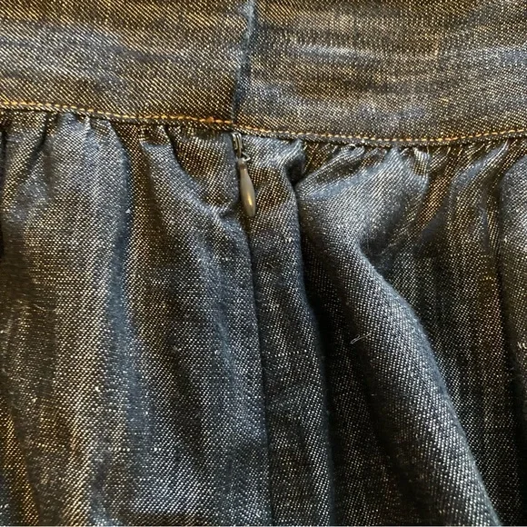 Marks & Spencer Black Denim Midi Skirt | Gathered Waist | Cotton & Linen Blend - Picture 8 of 10